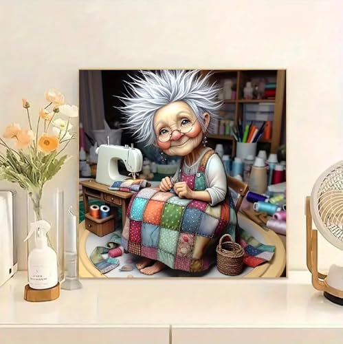 JFYHAB DIY Diamond Art Kits for Adults,Diamond Painting Kits for Adults, Cartoon Grandma Full Drill Diamond Paintings for Beginners, 5D Paint with Diamonds Pictures Gem DIY Crafts Kits 12X12 Inch