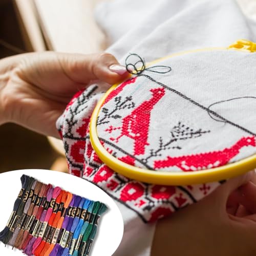 18 Skeins 6 Strands Hand Variegated Embroidery Floss Gradient Cross Stitch Thread Polyester Friendship Bracelet String Yarn Bracelets Threads Bulk for Sewing Knitting Craft Crochet Stitching - color: Dark Color