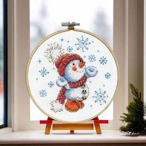 Snowman Counted Cross Stitch Kit with Hoop
