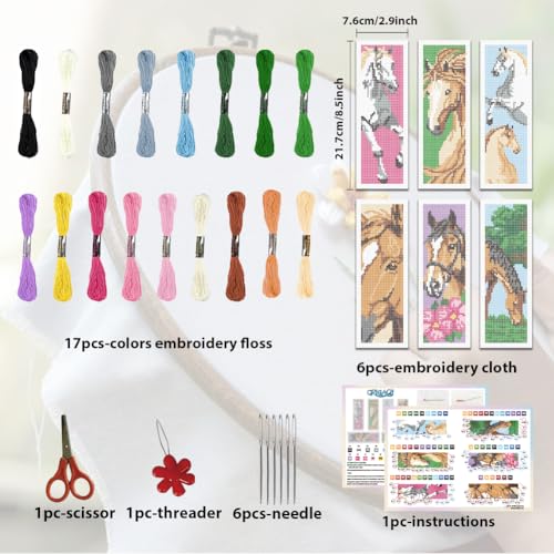 ORIGACH 6 Set Horse Cross Stitch Bookmark Kit for Beginner - style: Horse