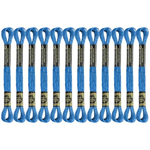 12 Skeins Embroidery Floss, Blue Metallic Embroidery Thread Polyester Cross-Stitch Threads for Hand Embroidery String Art DIY Creation - color: Blue