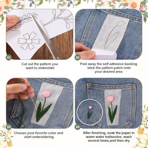 Magibeads 60Pcs Flower Butterfly Water Soluble Stabilizer for Embroidery Floral Patterns Adhesive Stick and Stitch Embroidery Transfer Paper for Hand Sewing Beginners - color: Flower & Butterfly