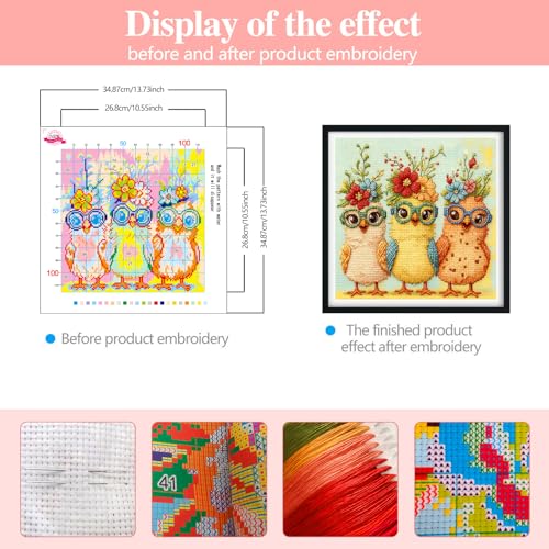 Zhenqing Modern Chicks Cross Stitch Kit - 11CT Pre-Printed 35x35cm Fabric with Threads & Needle (Hipster Chicken Design)(70010) - color: Modern Chicks