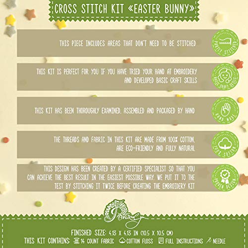 Povitrulya Cross Stitch Kit 'Easter Bunny' - DIY Embroidery with Counted Cross Stitching Pattern of a Cute Bunny - color: Easter Bunny