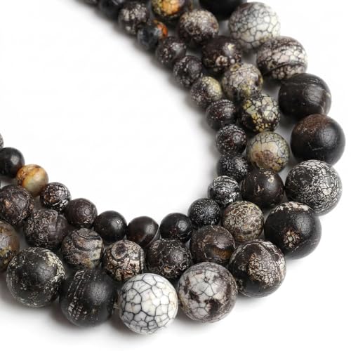 35pcs Round Loose Black Crack Old Agate Beads for Bracelet Beads，10mm Gemstone Bead Round Loose Stone Beads for Jewelry Making DIY Bracelet Necklace Earrings - color: black crack, size: 10mm