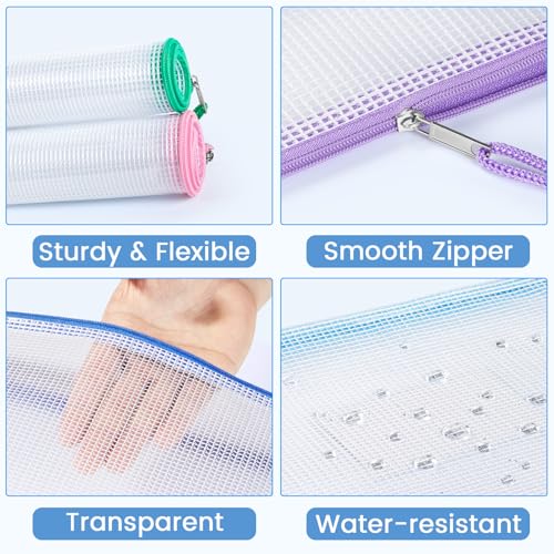 Sooez 32 Pack Mesh Zipper Pouch Bags, A4 Letter Size, Classroom Zipper Bags - style: 32 Pack