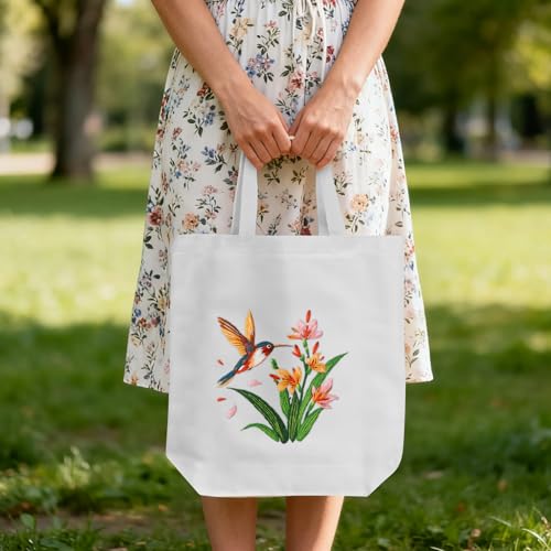 ERKOON Embroidery Canvas Tote Bag for Beginners, Needlepoint Arts Crafts Cross Stitch Kits for Adults Including Stamped Embroidery Bag with Hoops, Needle, Instruction and Color Threads (Hummingbird) - color: Hummingbird