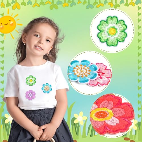 AUGSUN 36pcs Flower Iron on Patches Colorful Floral Sew Applique - style: Floral