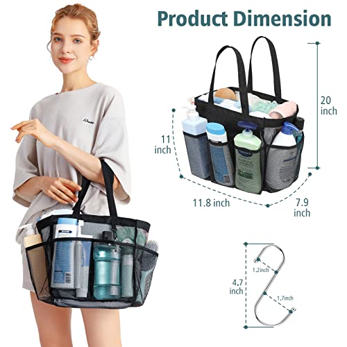 Mesh Shower Caddy Portable - 2 Packs, Extra Large Shower Bag for Dorm - color: 2 Pack Black, size: XL (Dorm Caddy)