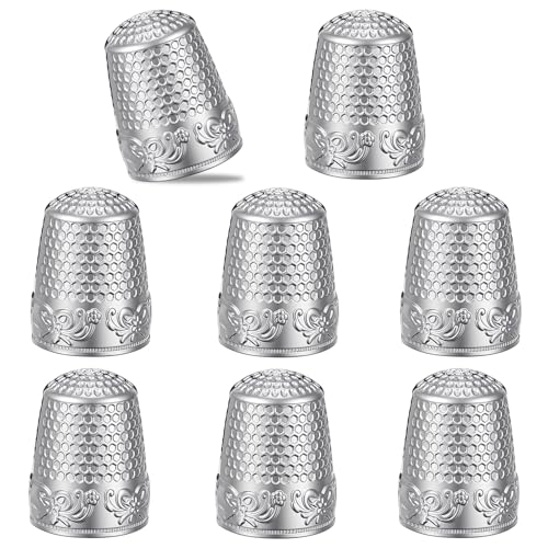 WJIAAA 8 PCS Sewing Thimbles for Hand Sewing, Metal Finger Protector Quilting Craft Accessories for Knitting Fingertip Protector Embroidery Needlework DIY Tools Anti-Slip Grooves Breathable(Silver)