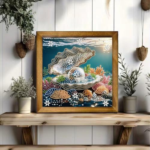 ZQEATRY Shell Pearls Special Shape Diamond Art Kits for Adults,5D Diamond Painting Kits for Beginner,DIY Diamond Crystal Rhinestones Gem Art Kits for Home Wall Decor 11.8 X 11.8inch - color: XJ121