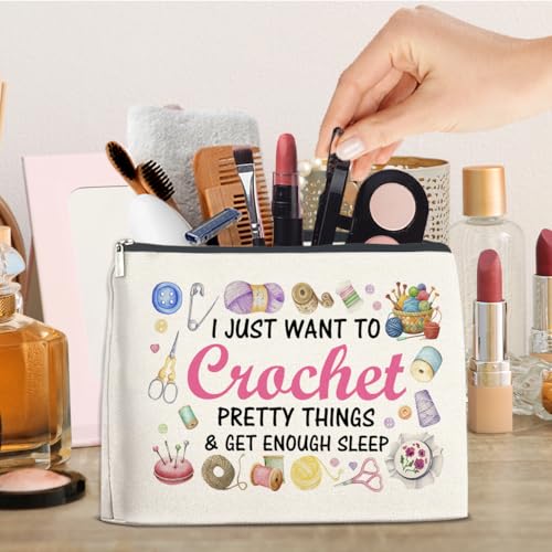 Crochet Gifts Makeup Bag for Women Knitters Crocheters - color: Multicolor E