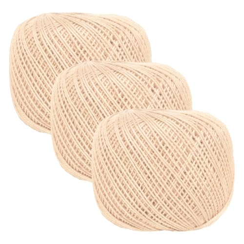 MECCANIXITY Crochet Thread Pearl Cotton Size 3 Beige 3 Rolls 164 Yards for Crocheting Tatting Knitting Embroidery Sewing - color: Beige