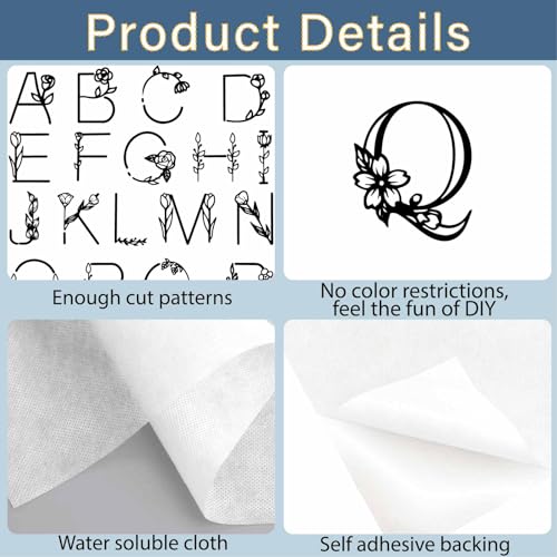 CRASPIRE Letter A-Z Water Soluble Embroidery Stabilizers Hand Sewing Stick and Stitch Transfers Paper Wash Away Pre-Printed Self Adhesive Patterns for Bags Cloth Sewing Lovers Beginner Needlework - style: Letter A-Z