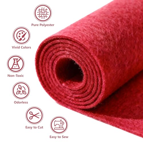 Red Stiff Felt Sheet 36'' X 36'', 1mm Large Felt Fabric Sheet for Crafts - color: Red