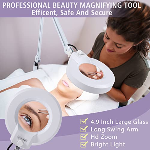 LANCOSC 12X Magnifying Glass with Light and Stand, Floor Lamp with 5-Wheel Rolling Base for Facials Lash Estheticians, 2200 Lumens Dimmable LED Lighted Magnifier for Reading Sewing Crafts Close Work - size: 12X