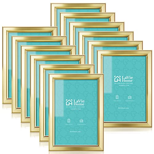 LaVie Home 4x6 Picture Frames (12 Pack, Gold) Simple Designed Photo Frame with High Definition Glass for Wall Mount & Table Top Display, Set of 12 Classic Collection - color: Gold, size: 4x6