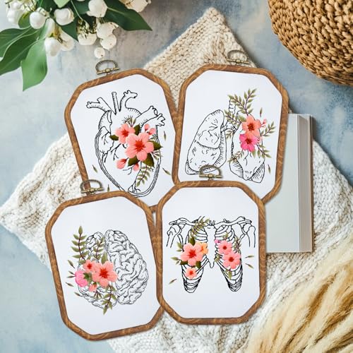 ORIGACH 4 Set DIY Organ & Flowers Embroidery Kit for Beginners Adults - style: Human Organ with Flowers