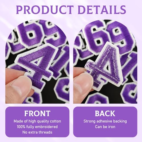 50 Pcs Iron on Numbers Patches for Fabric Tote Bags Hats Clothing Purple - color: Purple, size: Numbers Only