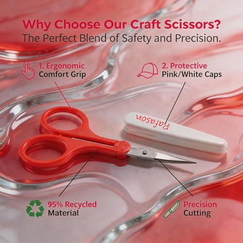 PAFASON Small Travel Sewing Crafting Scissors Set Straight Curved Tip - color: Straight 4in Pinkpurple + Curved 3.5in Red