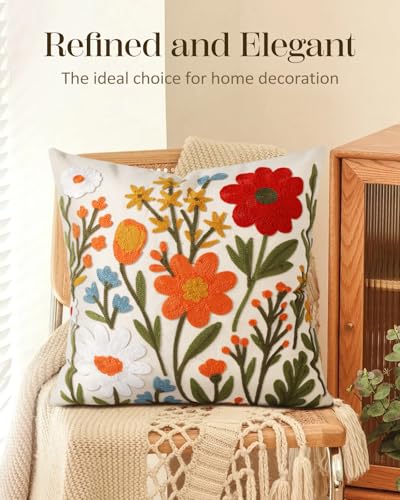 Embroidered Throw Pillow Cover 18x18 Inch, Flower Cluster - color: Flower Cluster, size: 18" x 18" (Pack of 1)