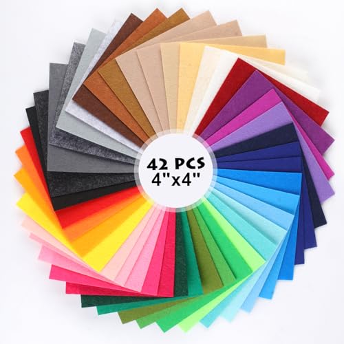42 Pcs Stiff Felt Fabric Squares 4x4 Inch for Crafts Sewing - color: 4*4 Multicolor