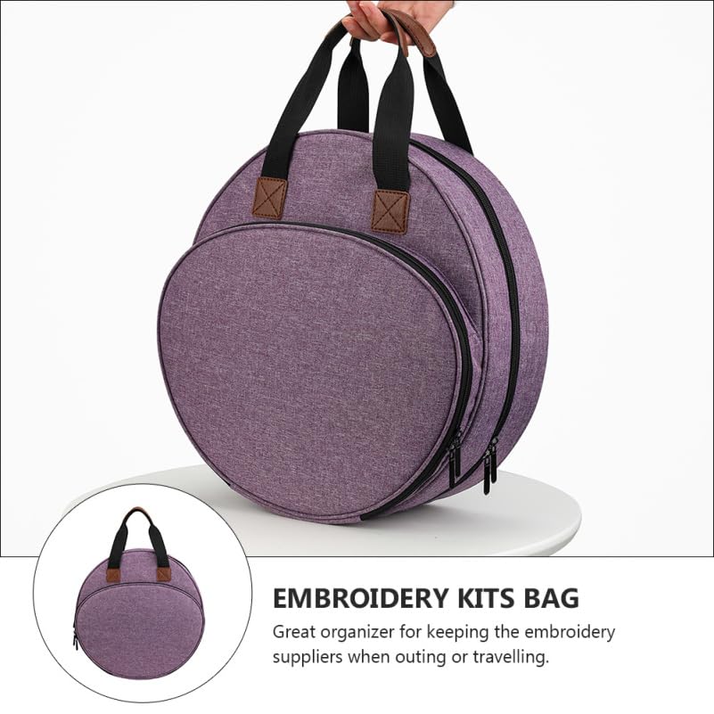 EXCEART Embroidery Project Handbag Embroidery Kit Storage Bag with Multiple Elastic Loops Zipper Pocket Large Circular Opening Handle 12.59 X 11.81 X 2.36 in - color: Purple