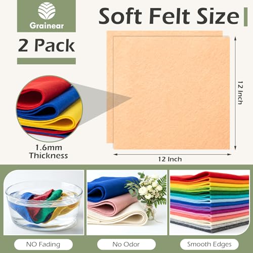 Cream Blush Soft Felt Sheets for Crafts, 12" x 12", 1.6mm Thick, 2 Pcs - color: Cream Blush