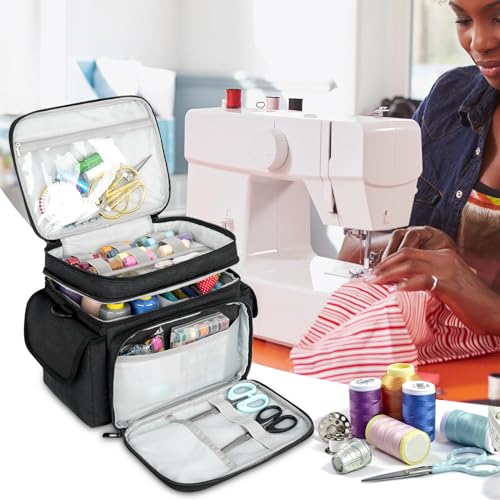 LEFOR·Z Small Sewing Supplies Organizer Bag(10.5 x 8 x 9inch),Sewing Box - color: Black