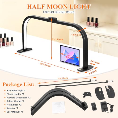 Half Moon Nail Light for Desk with Soldering Clips & Phone Holder - color: Senior Black