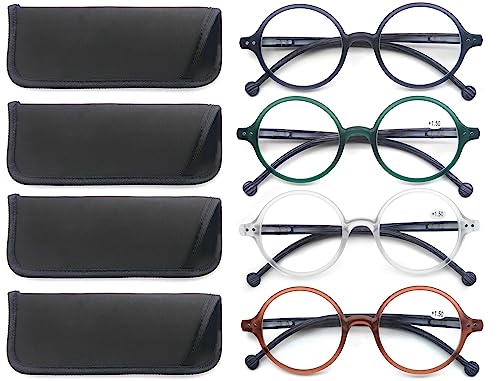Round Reading Glasses for Women Men Blue Light Blocking Circular Readers Unisex Ultra Lightweight Circle Eyeglasses - color: Black/Clear/Transparent Brown&green