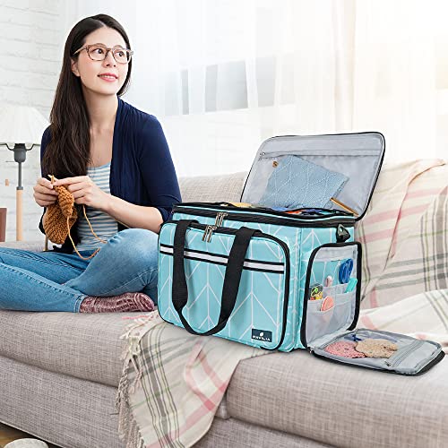 PAVILIA Large Knitting Yarn Storage Bag Crochet Organizer for Knitter, Teal - color: Chevron Teal