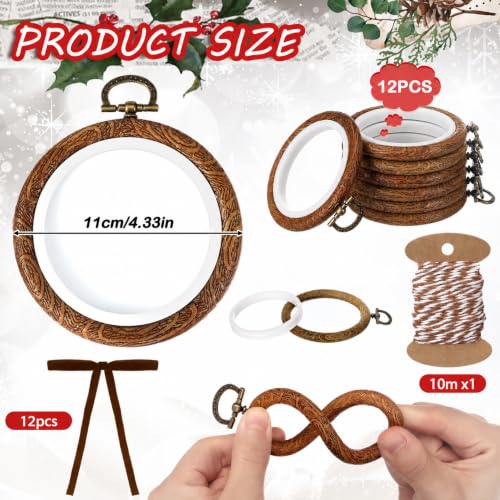 12 Sets 4 Inch Christmas Embroidery Hoop, Imitated Wood with Bow, Thin Bow - size: 4 Inch, style: Thin Bow