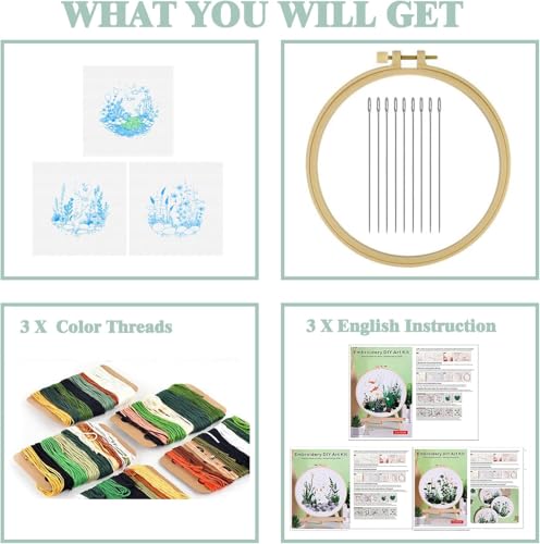 GLTAYLMY Fish Embroidery Kit for Beginners Adults,3 Set Cross Stitch Kits with 1 Plastic Embroidery Hoops,Needles and Color Threads,Needlepoint Kit for Hand Embroidery Starter - color: Cute Fish