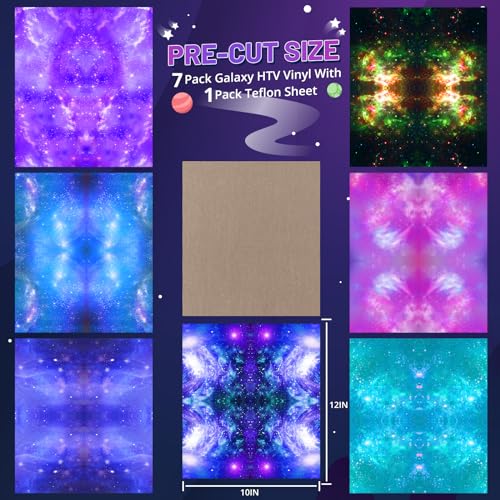 HTVRONT Galaxy Heat Transfer Vinyl, 7 Pack 12x10in Starry Sky Iron on Vinyl - color: Galaxy HTV