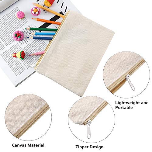 Gejoy 10 Pack Blank Canvas Cosmetic Bags Zipper Pouch DIY,M,Beige - color: Beige, size: Medium