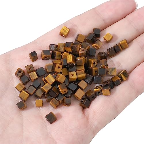 BEADIA Natural Yellow Tiger Eye Square Stone Beads 4x4mm 85pcs Cube Loose Semi Gemstone Beads for Jewelry Making Design - color: Yellow Tiger Eye