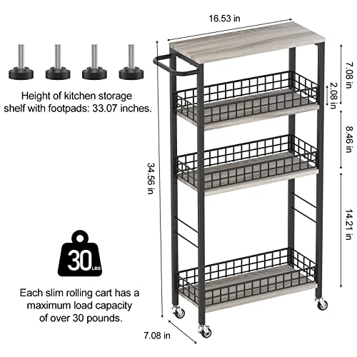 NOVIMANGO Slim Storage Cart Narrow Kitchen Cart 4 Tier, Grey - color: Grey