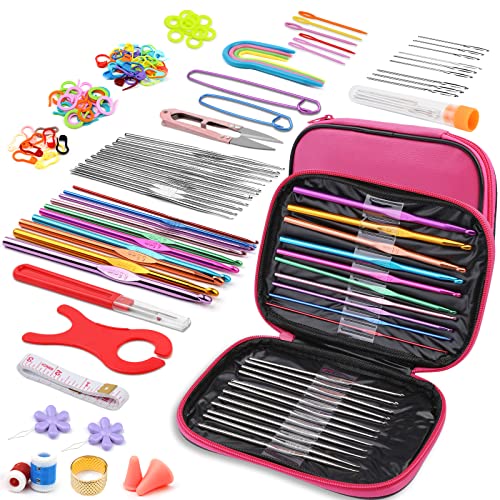 IMZAY 110 Pcs Crochet Hooks Set 0.6–6.5mm Crochet Needles for Yarn - color: Rose, size: 110 Pcs