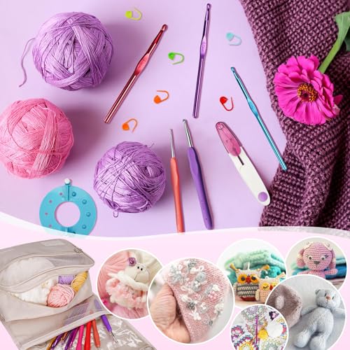 RealPlus 108PCS Crochet Kit for Beginners, 14 Sizes Crochet Hooks, Crochet Hook Set with Ergonomic Soft Handle, Gift for Women, Crochet Tool with Storage Bag - color: White