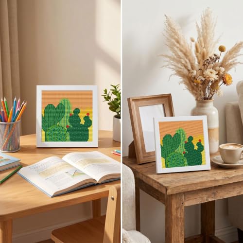 WUSARPLY Cactus Stamped Cross Stitch Kits for Beginners Adults with Framed - color: DKJ014