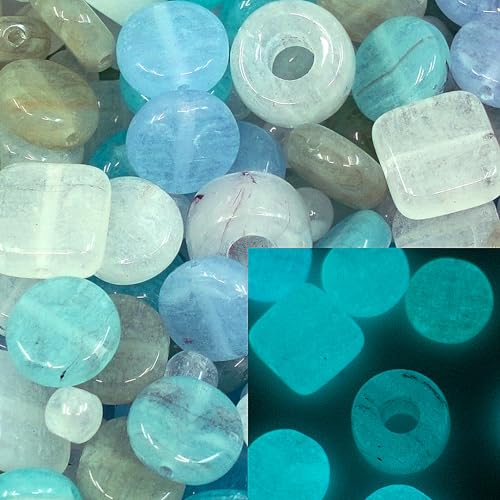 0.88oz Mix of Glass Beads for Jewelry Making, Tile Pony Round Coin, Czech Republic, Glow in the Dark Bright Blue - color: Mix 001 - Glow Blue