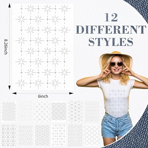 Hahafelt 24pcs Sashiko Stencil, Sashiko Pattern Template