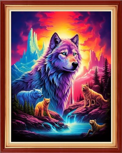 Magxvouy Cross Stitch Kits Stamped Full Range of Embroidery Kits,Cross Stitch Patterns Needlework Kits for Beginners 11CT Printed Kits&Wolf King 16x20 inch - color: Artcolor04