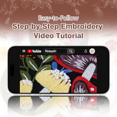 RidaaFri Embroidery Kit for Beginners, 3 Pk Stamped Mushroom DIY Craft