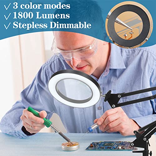 HITTI 10X Magnifying Glass with Light, 1,800 Lumens Stepless Dimmable - color: Black, size: 10X 22 INCH Clamp
