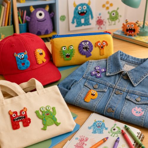 Cinrobiye 41 Pcs Monster Patches Self Adhesive Little Monsters A to Z Alphabet Applique Cute Monsters Themed Chenille Letter Patches Stick on for Clothing Hats Bags Fabric DIY Crafts - style: Monster