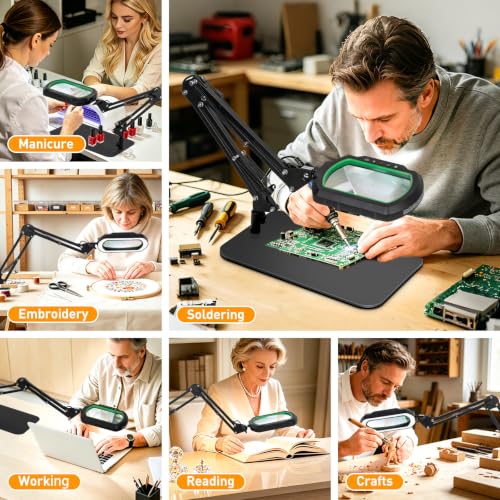 12X Square Magnifying Glass with Light and Stand, 2-in-1 Hands-Free - size: 12X