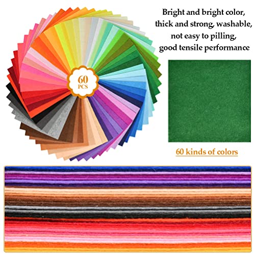 BUYGOO 60Pcs Stiff Felt Fabric Sheets, 12 x 12 inches Assorted Felt Sheets Craft Felt Sheets 1mm Thick for DIY Crafts, Sewing, Crafting Projects (Pack of 2) - size: 12 Inches (Pack of 2)