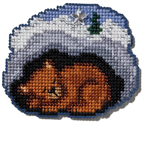 Mill Hill Hi-Bear-nating Beaded Counted Cross Stitch Ornament Kit 2024 Winter Holiday MH182436, 3" x 3", Multi